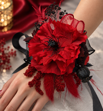 Load image into Gallery viewer, Black &amp; red poppy flower corsage – school formal, prom, graduation, wedding
