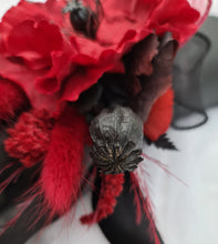 Load image into Gallery viewer, Black &amp; red poppy flower corsage – school formal, prom, graduation, wedding
