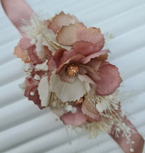 Load image into Gallery viewer, Blush &amp; nude everlasting flowers corsage n buttonhole set w crystals – school formal, prom, graduation, wedding
