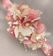 Load image into Gallery viewer, Blush &amp; nude everlasting flowers corsage n buttonhole set w crystals – school formal, prom, graduation, wedding
