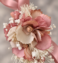 Load image into Gallery viewer, Blush &amp; nude everlasting flowers corsage n buttonhole set w crystals – school formal, prom, graduation, wedding

