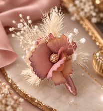 Load image into Gallery viewer, Blush &amp; nude everlasting flowers corsage n buttonhole set w crystals – school formal, prom, graduation, wedding
