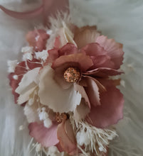 Load image into Gallery viewer, Blush &amp; nude everlasting flowers corsage n buttonhole set w crystals – school formal, prom, graduation, wedding
