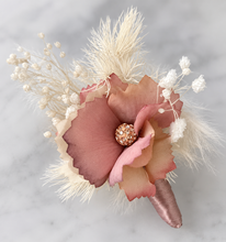 Load image into Gallery viewer, Blush &amp; nude everlasting flowers corsage n buttonhole set w crystals – school formal, prom, graduation, wedding
