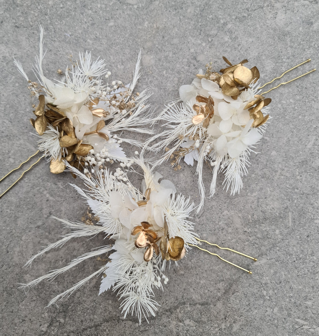 Preserved flowers bobby pin large x 3 nude & champagne gold