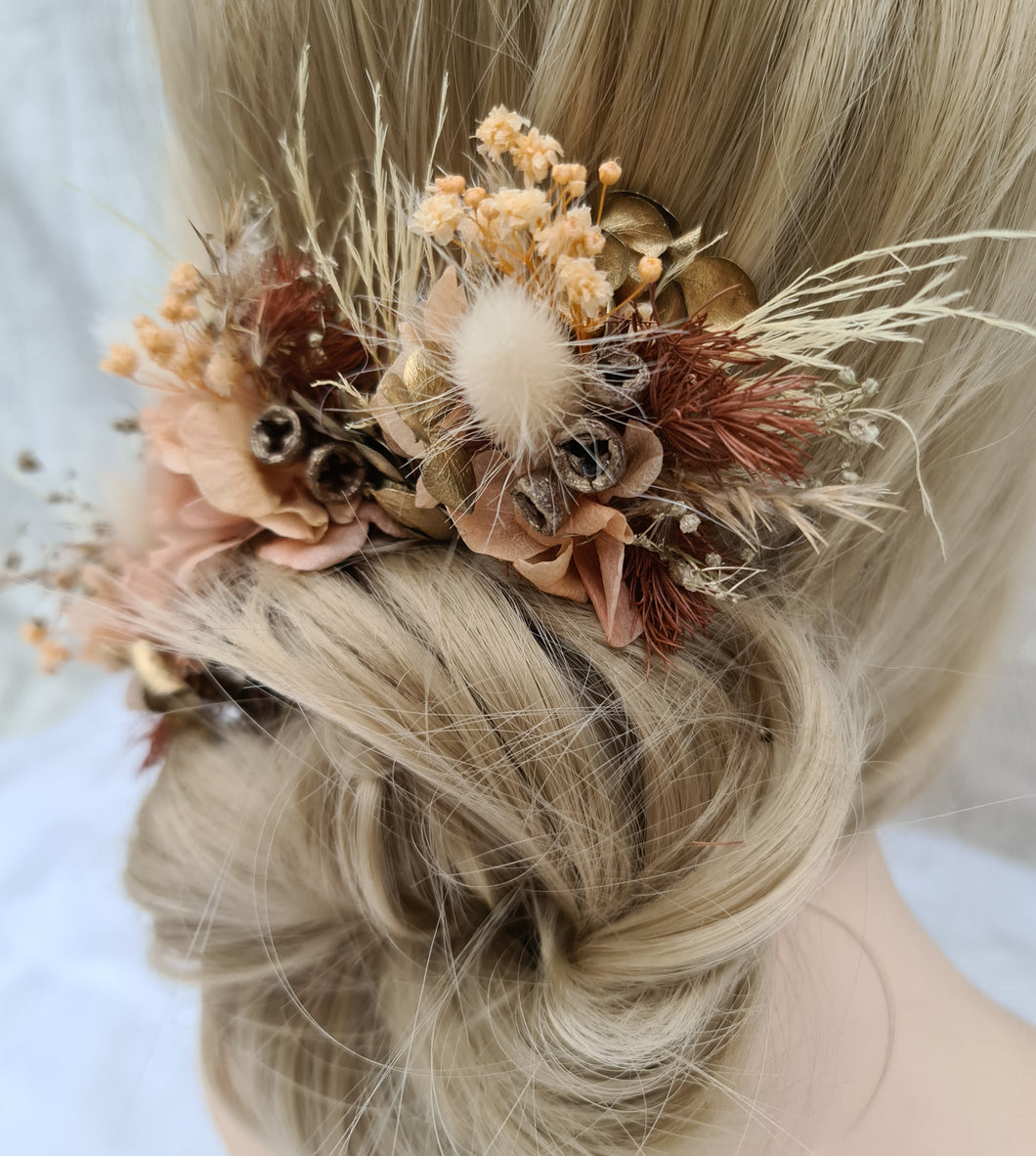 Preserved flowers bobby pin large x 3 rustic peach, gold, orange