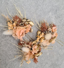 Load image into Gallery viewer, Preserved flowers bobby pin large x 3 rustic peach, gold, orange
