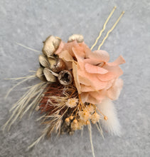Load image into Gallery viewer, Preserved flowers bobby pin large x 3 rustic peach, gold, orange

