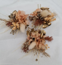 Load image into Gallery viewer, Preserved flowers bobby pin large x 3 rustic peach, gold, orange
