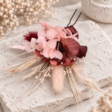 Load image into Gallery viewer, Preserved flowers bobby pin large x 3 burgundy &amp; dusty pink
