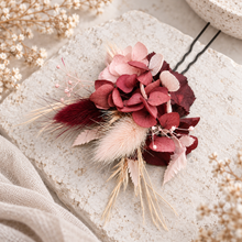 Load image into Gallery viewer, Preserved flowers bobby pin large x 3 burgundy &amp; dusty pink
