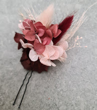 Load image into Gallery viewer, Preserved flowers bobby pin large x 3 burgundy &amp; dusty pink
