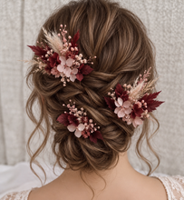 Load image into Gallery viewer, Preserved flowers bobby pin large x 3 burgundy &amp; dusty pink
