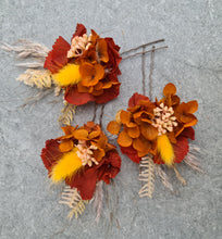 Load image into Gallery viewer, Preserved flowers bobby pin large x 3 rustic terracotta, rusty tones
