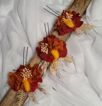 Load image into Gallery viewer, Preserved flowers bobby pin large x 3 rustic terracotta, rusty tones
