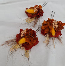 Load image into Gallery viewer, Preserved flowers bobby pin large x 3 rustic terracotta, rusty tones
