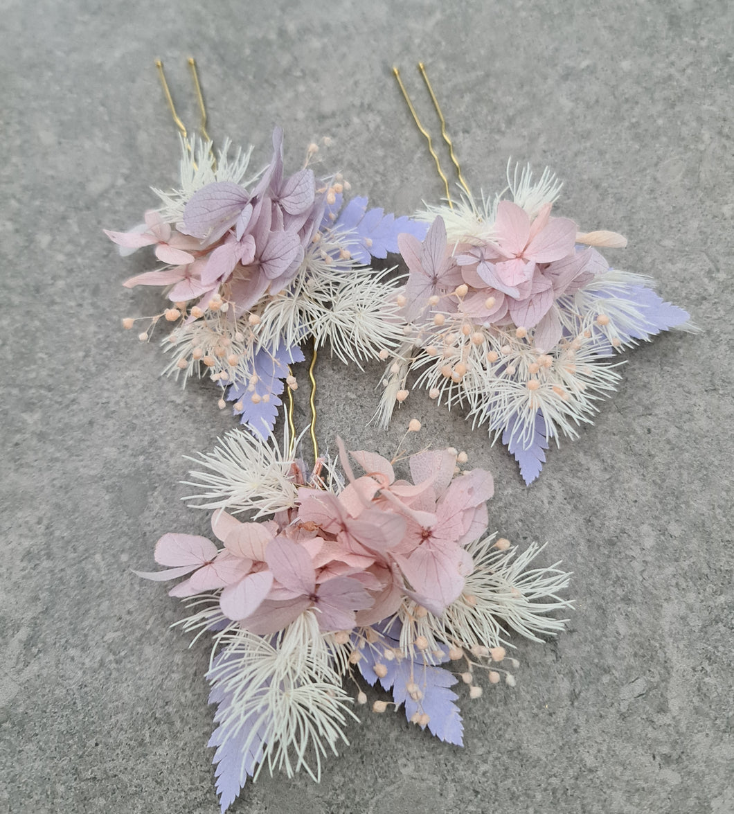 Preserved flowers bobby pin large x 3 blush pastel colours