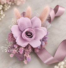 Load image into Gallery viewer, Everlasting flowers dusty violet corsage - School formal, prom, graduation, wedding
