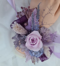 Load image into Gallery viewer, Violet purple tones preserved flowers corsage - School formal, prom, graduation, wedding
