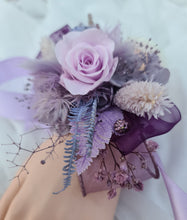 Load image into Gallery viewer, Violet purple tones preserved flowers corsage - School formal, prom, graduation, wedding
