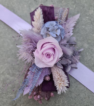 Load image into Gallery viewer, Violet purple tones preserved flowers corsage - School formal, prom, graduation, wedding
