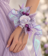 Load image into Gallery viewer, Preserved peony violet purple corsage metallic ribbon - School formal, prom, graduation, wedding
