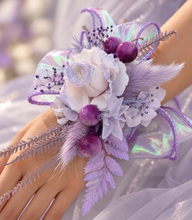 Load image into Gallery viewer, Preserved peony violet purple corsage metallic ribbon - School formal, prom, graduation, wedding
