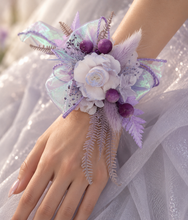 Load image into Gallery viewer, Preserved peony violet purple corsage metallic ribbon - School formal, prom, graduation, wedding
