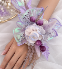 Load image into Gallery viewer, Preserved peony violet purple corsage metallic ribbon - School formal, prom, graduation, wedding
