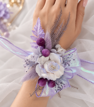 Load image into Gallery viewer, Preserved peony violet purple corsage metallic ribbon - School formal, prom, graduation, wedding
