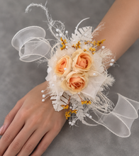 Load image into Gallery viewer, Elegant yellow / white corsage &amp; buttonhole set w peony - School formal, prom, graduation, wedding
