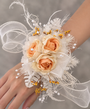 Load image into Gallery viewer, Elegant yellow / white corsage &amp; buttonhole set w peony - School formal, prom, graduation, wedding
