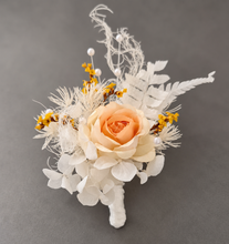 Load image into Gallery viewer, Elegant yellow / white corsage &amp; buttonhole set w peony - School formal, prom, graduation, wedding
