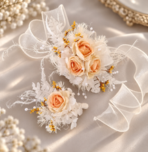 Load image into Gallery viewer, Elegant yellow / white corsage &amp; buttonhole set w peony - School formal, prom, graduation, wedding
