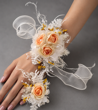 Load image into Gallery viewer, Elegant yellow / white corsage &amp; buttonhole set w peony - School formal, prom, graduation, wedding
