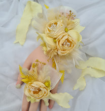 Load image into Gallery viewer, Yellow peony corsage &amp; buttonhole set - School formal, prom, graduation, wedding
