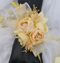 Load image into Gallery viewer, Yellow peony corsage &amp; buttonhole set - School formal, prom, graduation, wedding
