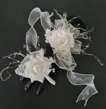 Load image into Gallery viewer, Sassy elegant white corsage &amp; buttonhole set w pearls - School formal, prom, graduation, wedding

