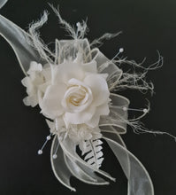 Load image into Gallery viewer, Sassy elegant white corsage &amp; buttonhole set w pearls - School formal, prom, graduation, wedding
