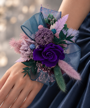 Load image into Gallery viewer, Multicoloured preserved flowers n crystals corsage &amp; buttonhole set - School formal, prom, graduation, wedding
