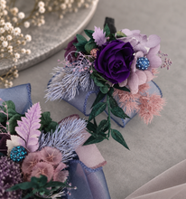 Load image into Gallery viewer, Multicoloured preserved flowers n crystals corsage &amp; buttonhole set - School formal, prom, graduation, wedding
