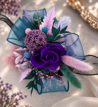 Load image into Gallery viewer, Multicoloured preserved flowers n crystals corsage &amp; buttonhole set - School formal, prom, graduation, wedding
