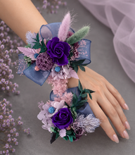Load image into Gallery viewer, Multicoloured preserved flowers n crystals corsage &amp; buttonhole set - School formal, prom, graduation, wedding

