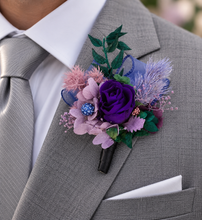 Load image into Gallery viewer, Multicoloured preserved flowers n crystals corsage &amp; buttonhole set - School formal, prom, graduation, wedding

