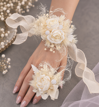 Load image into Gallery viewer, Boho Corsage &amp; buttonhole set w peony - School formal, prom, graduation, wedding
