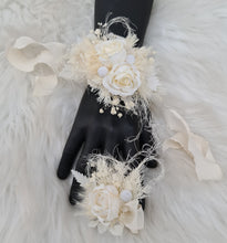 Load image into Gallery viewer, Boho Corsage &amp; buttonhole set w peony - School formal, prom, graduation, wedding
