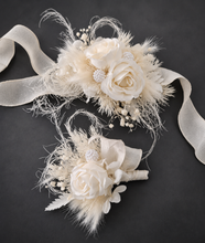 Load image into Gallery viewer, Boho Corsage &amp; buttonhole set w peony - School formal, prom, graduation, wedding
