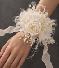 Load image into Gallery viewer, Boho Corsage &amp; buttonhole set w peony - School formal, prom, graduation, wedding
