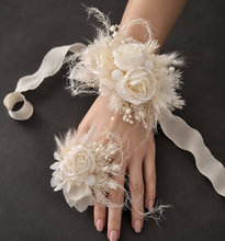 Load image into Gallery viewer, Boho Corsage &amp; buttonhole set w peony - School formal, prom, graduation, wedding
