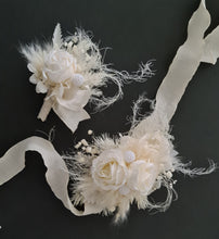 Load image into Gallery viewer, Boho Corsage &amp; buttonhole set w peony - School formal, prom, graduation, wedding
